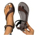 thumbnail image 5 of BADHUB Women Classic Flat Sandals Summer Comfortable Wrap Ankle Strap Beach Flats with Orthopedic Toe Ring Boho Sandal 2025 Brown 41, 5 of 8
