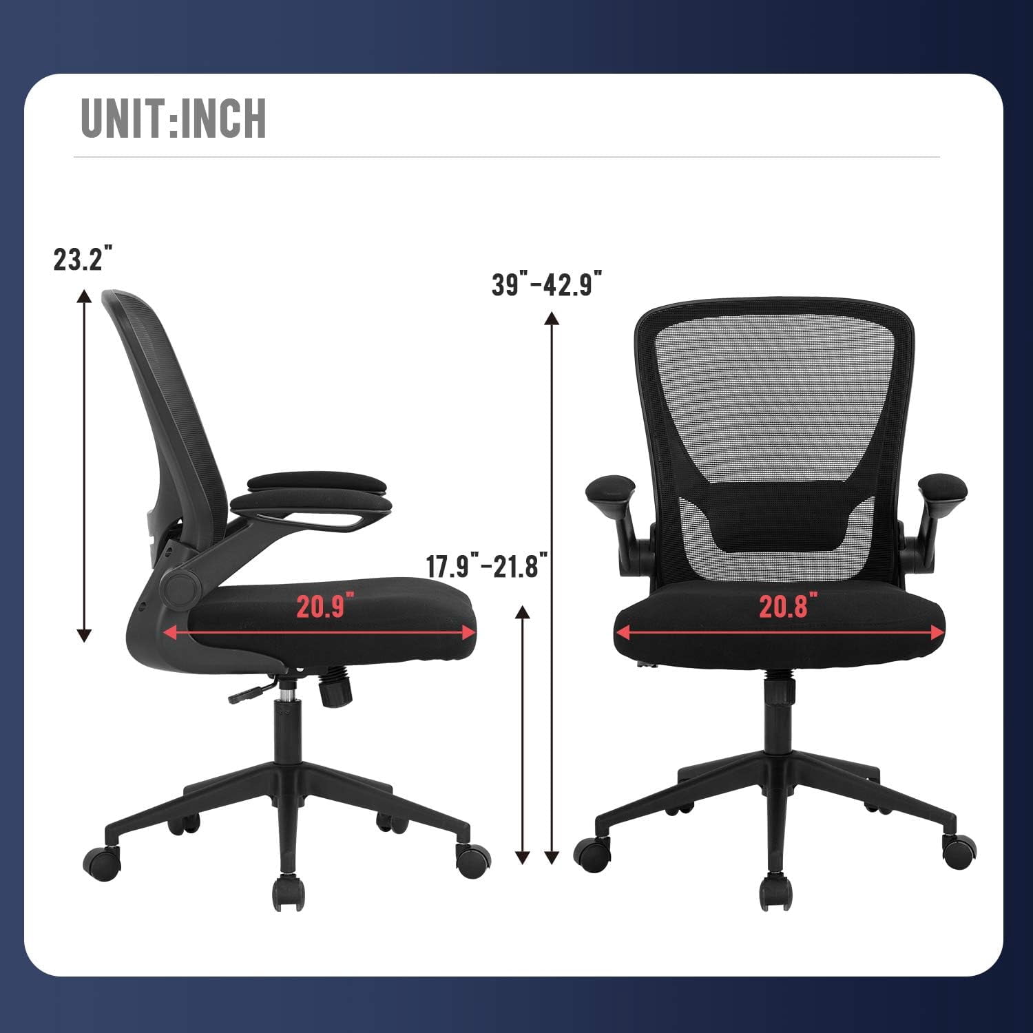 FDW Ergonomic Office Chair, Lumbar Support, Mesh Computer Chair Swivel Rolling for Adult, Black