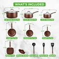 thumbnail image 3 of NutriChef 20-Pc. Nonstick Kitchen PTFE/PFOA/PFOS-Free Heat Resistant Silicone Handles Cookware Bakeware Set w/Saucepan, Frying Pans, Cooking, Oven Pot, Lids, Utensil, Brown-NCCW20SBR, Brown, 3 of 5