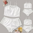 thumbnail image 2 of Womens 2 Pieces Satin Pajamas Set Summer Comfy Lace Trim Crop Cami Top and Shorts Lounge Sets Loungewear Sleepwear, 2 of 8