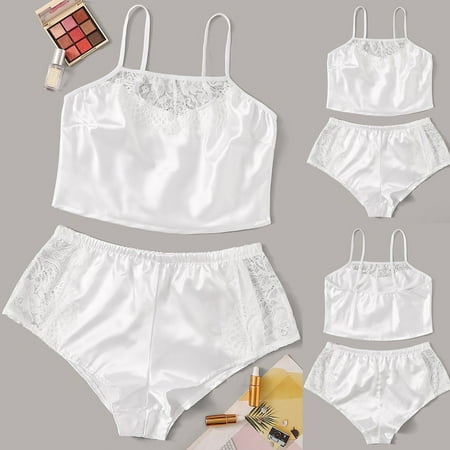 

SELONE Nightgowns Plus Size Lingerie Womens Corset 2 Piece Set Lingerie Free Wire Racy Muslin Sleepwear Underwear Tops+Briefs Pj Set for Valentines Day Anniversary Wedding Honeymoon White XXL