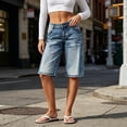 thumbnail image 6 of Wensltd Women Denim Bermuda Shorts Button Knee Length Casual High Waist Jean Shorts Lightweight, 6 of 9