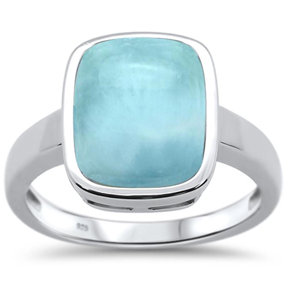 Square Natural Larimar Single Stone Ring Sterling Silver Size 7