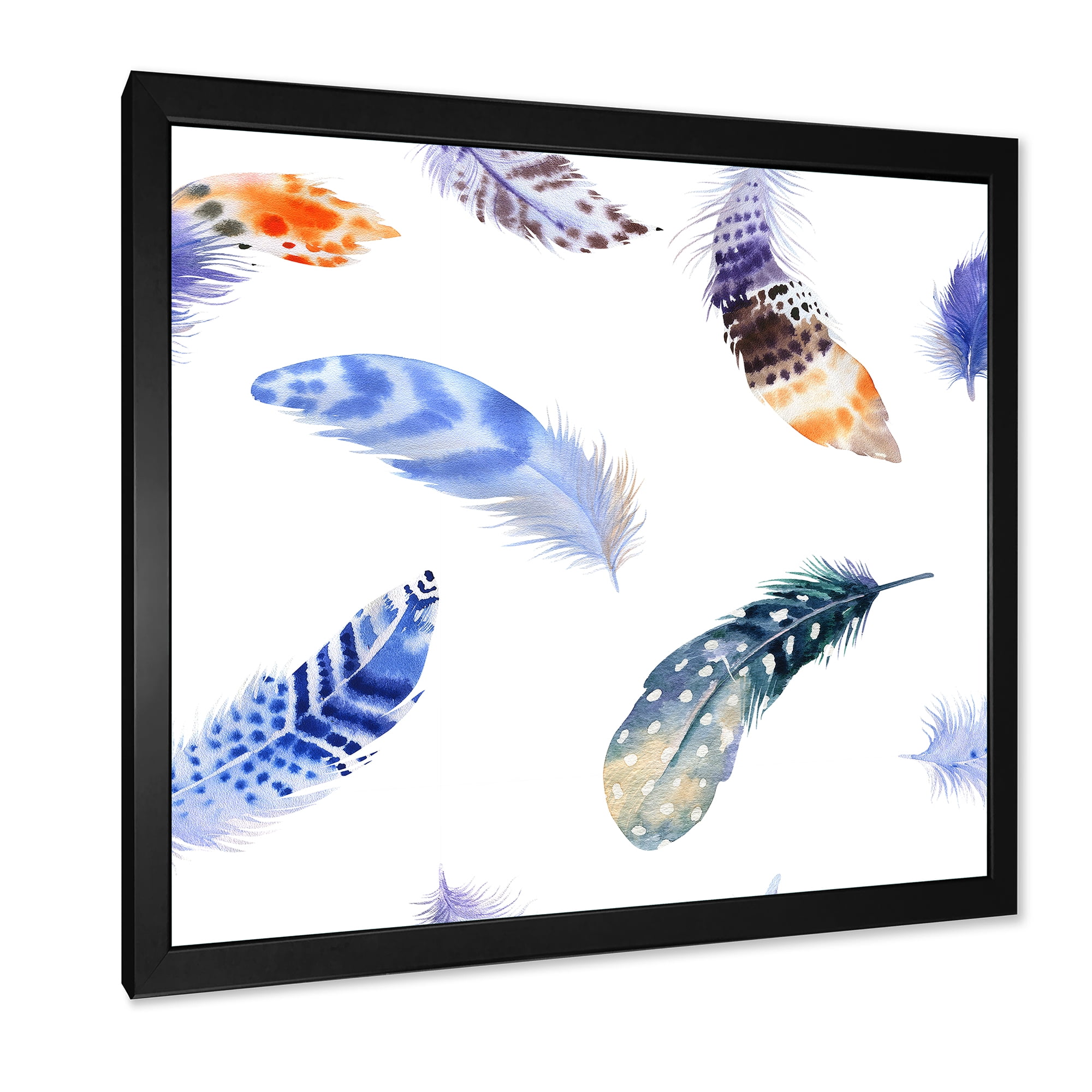 Designart 'Colourful Boho Feather Set On White VII' Bohemian & Eclectic Framed Art Print