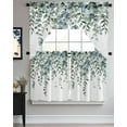 thumbnail image 3 of Green Eucalyptus Leaves Kitchen Curtains Swag Valance and Tier Curtains Set 36 Inch Length, Summer Botanical Watercolor Rod Pocket Drape Panels Pair Swag Curtains for Bathroom/Cafe/Window, 3 of 6