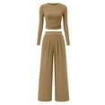 thumbnail image 4 of Feancey Womens Elegant 2 Piece Outfits Fall Casual Wide Leg Pant Sets Solid Color Slim Fit Crop Tops Travel Outfit 2024 Fashion Lounge Two Piece Set Christmas on Sale Khaki S, 4 of 5