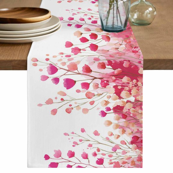 Spring Pink Wisteria Flowers Table Runner 60 Inches, Rustic Floral Branches Bed Runner Dresser Scarves Tabletop for Indoor Outdoor Parties/Ceremony/Banquet, 13" x 60"