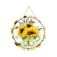 thumbnail image 1 of Home Door Hanging Round Sunflower Pattern Sign Wooden Garden Home Hanging Decoration, 1 of 8