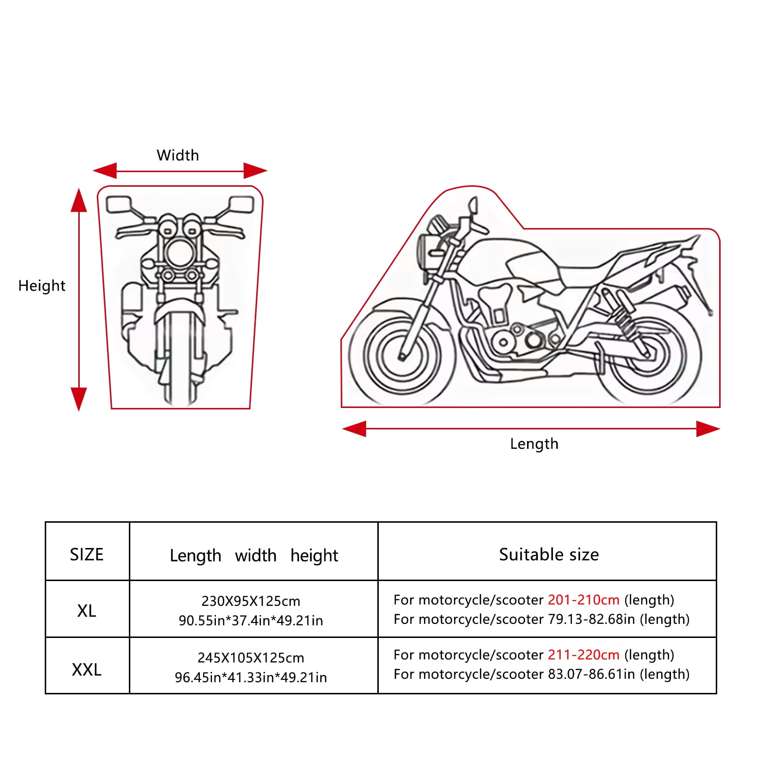 300D Heavy Duty Motorcycle Cover - All Season Waterproof Outdoor Protection with Lock-Holes, Night Reflective & Storage Bag Fits up to Cruiser, Touring, Sportbike, Dirt Bike, Scooter(XXL))