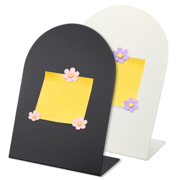 Uxcell 2 Pcs Magnetic Bulletin Board, Memo Magnet Display Stand Board with 6 Flower Magnets for Home Office Kitchen, Black/White/Pink/Purple