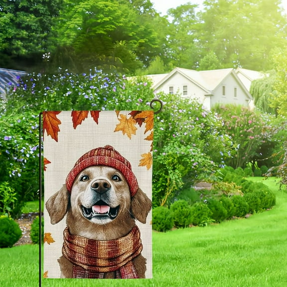 Heduofu Welcome Fall Garden Flag, Autumn Golden Dog Garden Flag Fall Thanksgiving Outside Outdoor House Yard Decoration 12x18in