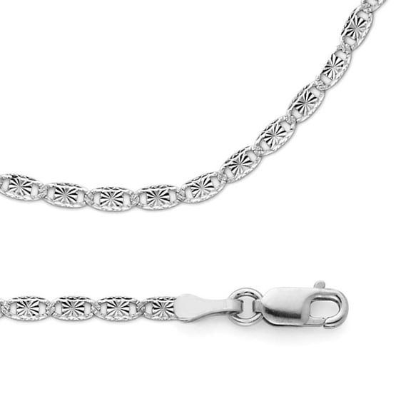 Solid 14k White Gold Chain Valentino Necklace Flat Link Diamond Cut Star Edge Thin 2.1 mm 16 inch