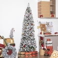 thumbnail image 4 of NALONE 7FT Pre-Lit Snow Christmas Tree with Remote Control and Timer, Snow Flocked Artificial Pencil Christmas Tree with 798 Tips, Pinecones Red Berries, 9 Lighting Modes (Snow Pencil Tree, 7 FT), 4 of 9