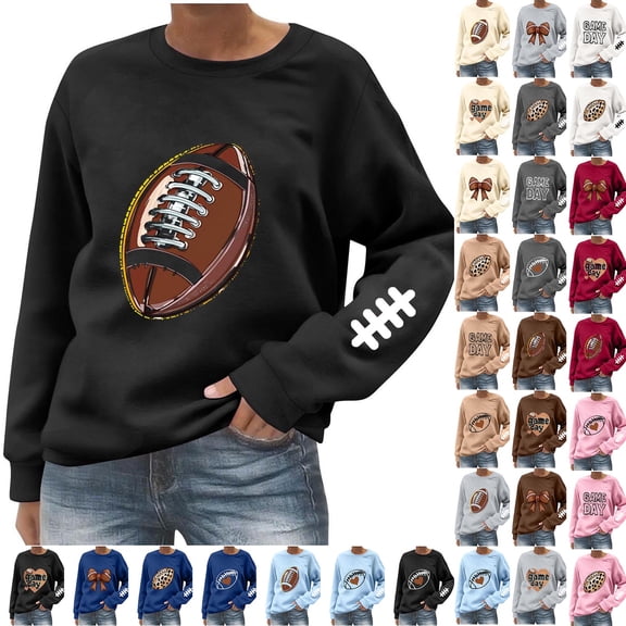 Frostluinai Game Day Sweatshirt Women Crew Neck Long Sleeve Football Pullover Tops Funny Graphic Sweat Shirts Womens Sweatshirts