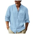 thumbnail image 2 of TrendOFT Cuban Guayabera Shirts for Men Button Down Shirts Casual Long Sleeve Summer Beach T-Shirt Blue XXL, 2 of 5