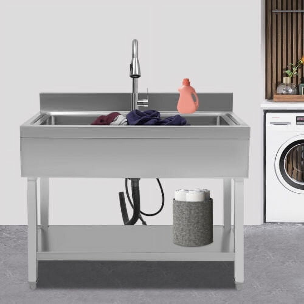 TFCFL Single Bowl Commercial Sink Stainless Steel Kitchen Utility Sink with 360° Rotating Faucet