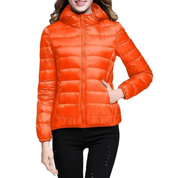 Burnt Orange Long Sleeve Puffer Jackets for Women Fall Winter Lightweight Thin Hooded Plain Puffer Jackets Hood Outfit Ladies Zip Up 2025 Clothes Country Concert Y2K S