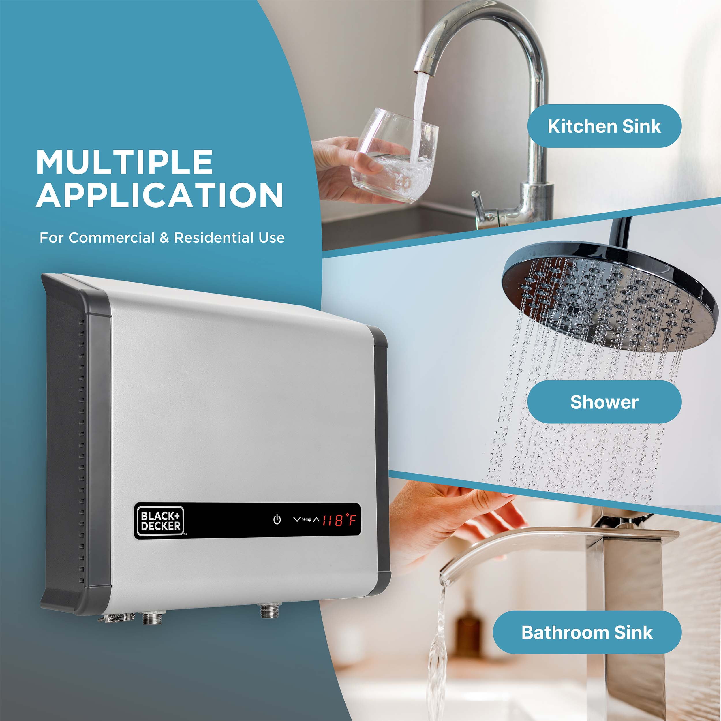 BLACK+DECKER 18 kW 3.7 GPM Electric Tankless Water Heater, Digital Self Modulating Hot Water Heater Electric