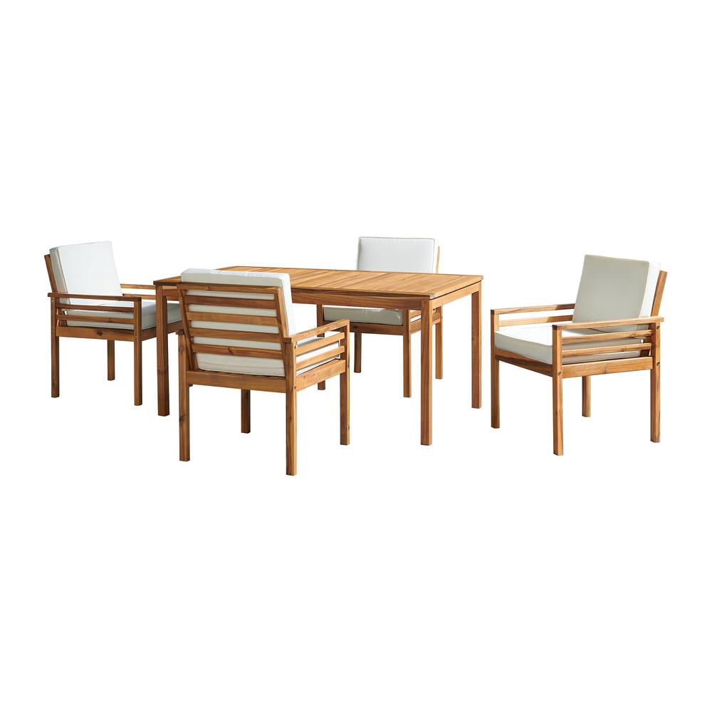 Okemo Acacia Wood Outdoor Dining Set with Table and 4 Chairs with cushions