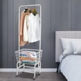 thumbnail image 2 of 3-Tier Metal Rolling Laundry Cart with Hanging Bar Wheel,Organizer Storage with Double Pole Rack and Bottom Shelf Basket Storage Cart, 2 of 8