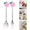 thumbnail image 2 of 4 PCS Stainless Steel Forks Spoons, Cute Fruit Shape Flatware for Ice Cream, Dessert, Tea (Peach), 2 of 5