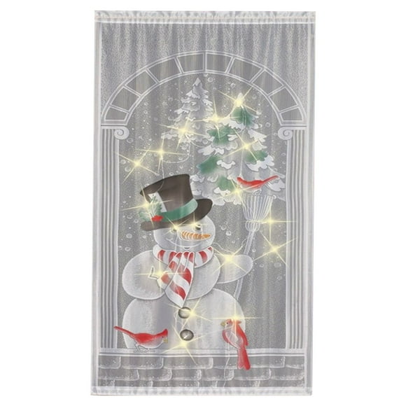 Window Curtain Panels Clearance, Christmas Snow Curtains with Lights and without Lights Snowman with Led Light String Blackout Curtains A