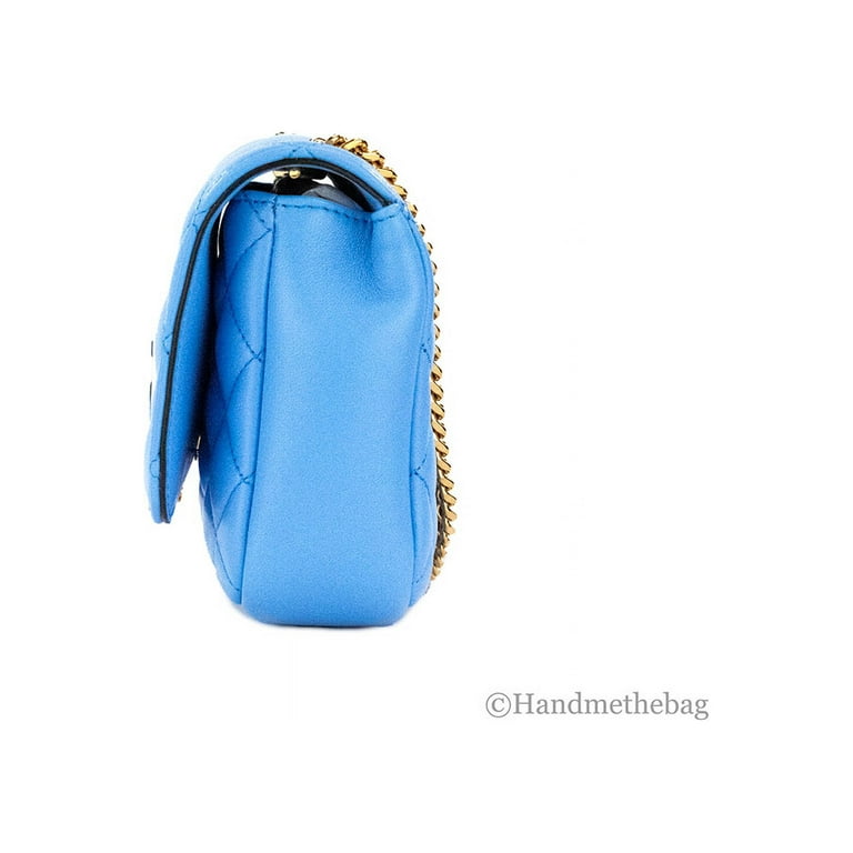 Versace Small Quilted DV Blue Smooth Leather Chain Shoulder