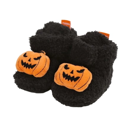 REDARER Pumpkin 3D Decor Soft Non Slip Warm Fleece Baby Crib Booties Winter First Walkers Footwear for Halloween Daily Indoor Loungewear,0-6 Months