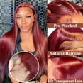 thumbnail image 2 of 99J Burgundy Lace Front Wigs Human Hair 13X4 Straight 99J HD Lace Frontal Human Hair Wig for Women Pre Plucked Burgundy Transparent Lace Front Wig Colored 180% Density Wine Red Wig, 2 of 7