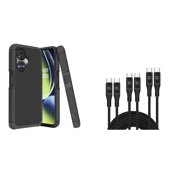 BD Dual Hybrid Case for OnePlus Nord N30 5G - Shockproof Protection Magnetic Armor Case (Black) with 3-Pack of Fast Charging USB-C to USB-C Cables (3ft, 6ft, 10ft)