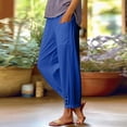 thumbnail image 2 of Outfmvch Linen Pants Women Wide Leg Beach Clothes Beach Pants Elastic Waist Resort Wear for Women Summer Pants Cotton Linen Loose Pants Linen Pants Boho Pants Blue M, 2 of 8
