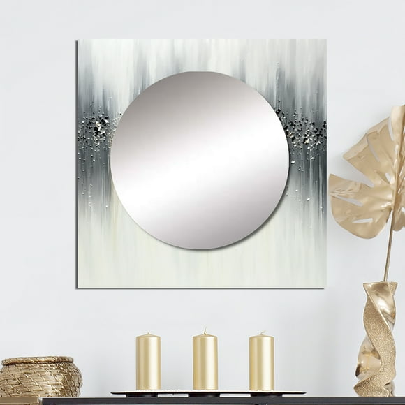 Designart "Soft Gray Tranquility" Abstract Painting Square Mirror For Wall Decor - Large White Square Printed Wall Mirror Art - Square Modern Mirror - Wall Mounted Square Large Mirror