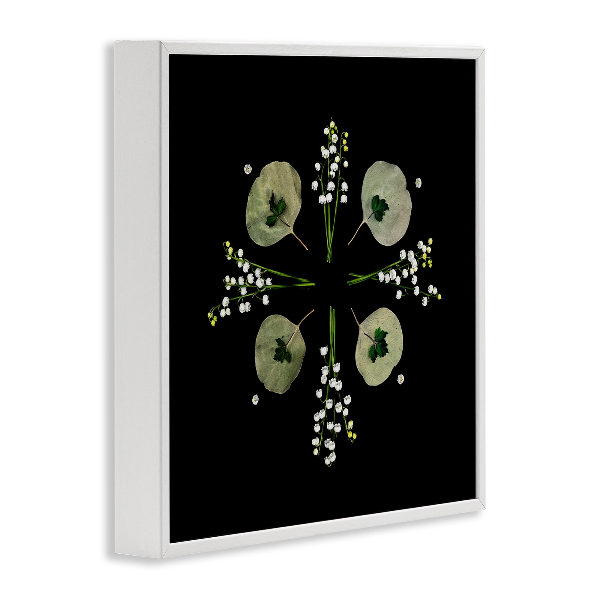 Stupell Industries Leaves & Wildflowers on Black White Framed Giclee Art, design by Beth Adoette