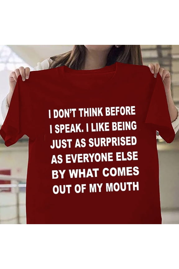 Womens Summer Tops Short Sleeve Tops Blouses Regular Fit T Shirts Pullover Tees Tops I Don'T Think Before Graphic Print T-Shirts Crew Neck Tops Casual Blouses Breathable Pullover Wine S