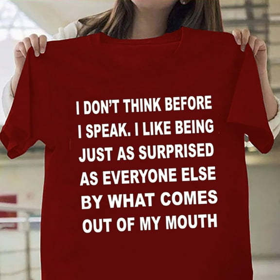 SELONE Going out Tops for Women Short Sleeve Tops Blouses Regular Fit T Shirts Pullover Tees Tops I Don'T Think Before Graphic Print T-Shirts Crew Neck Tops Casual Blouses Breathable Pullover Wine XL