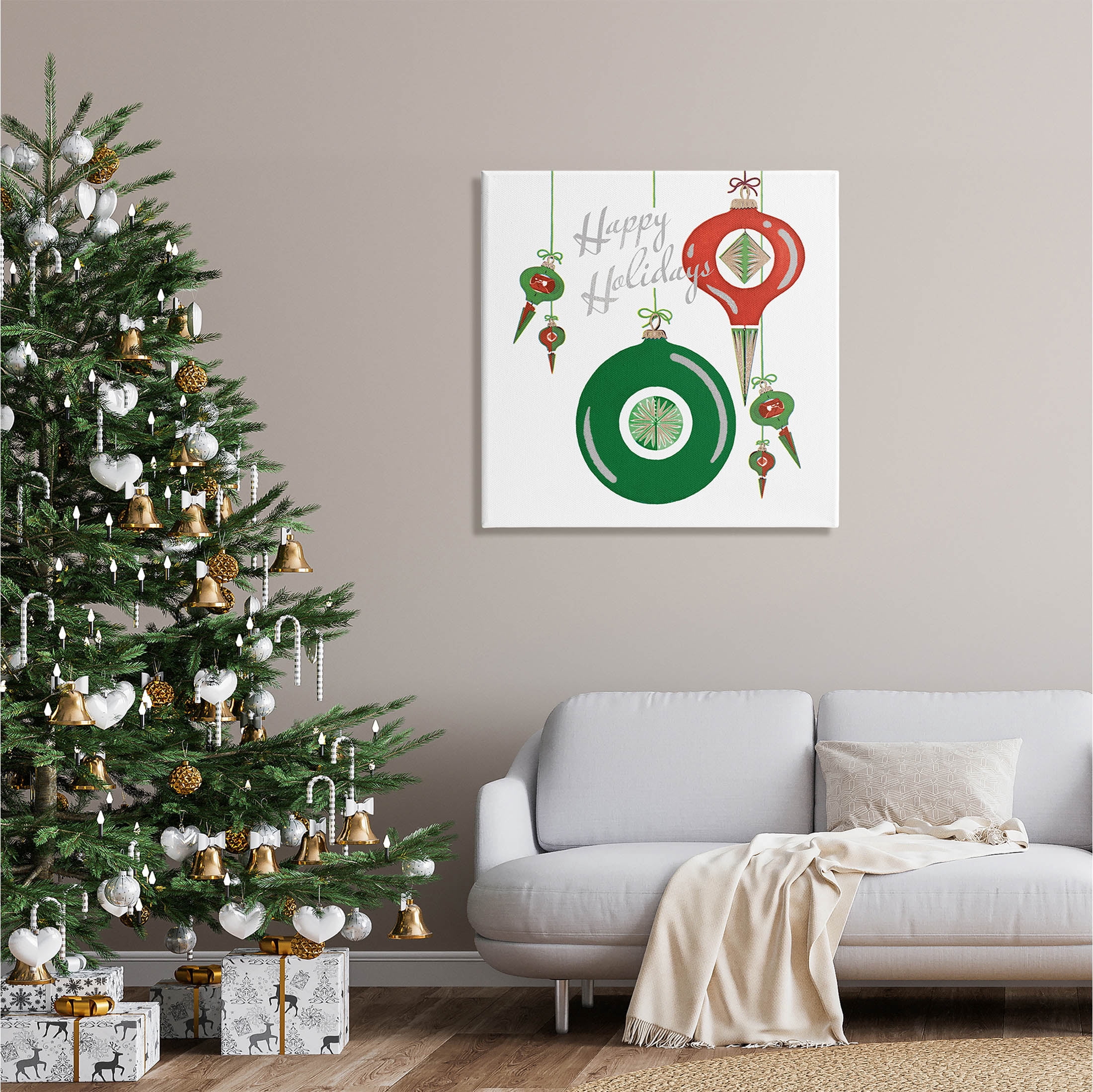 Stupell Industries Seasonal Happy Holidays Ornaments Graphic Art Gallery Wrapped Canvas Print Wall Art, Design by The Saturday Evening Post