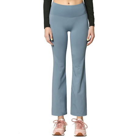 

Made by Johnny Women s Peached Seamless Front Leggings with Inner Pocket Ankle Boot cut Yoga Pants M ICE_BLUE