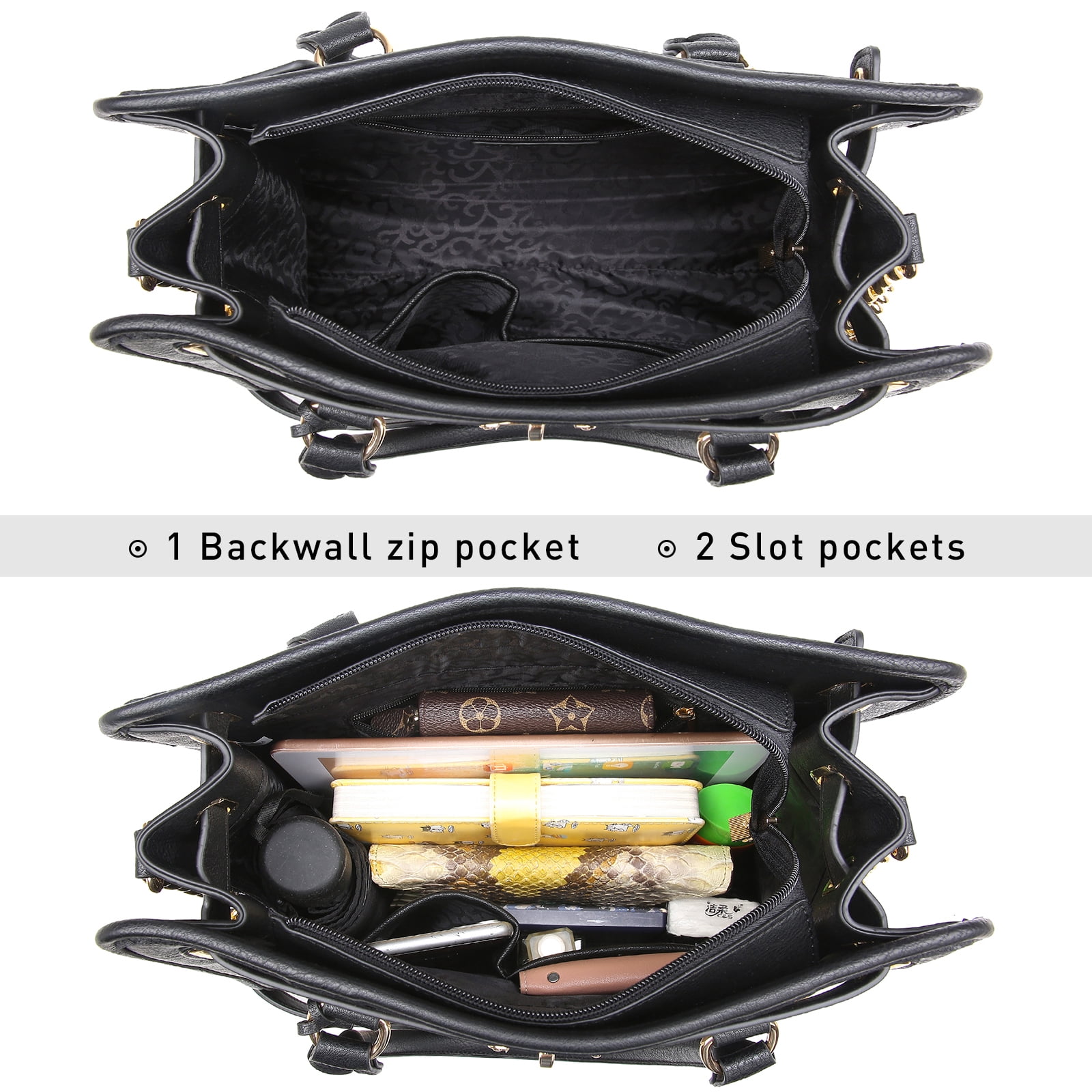 MKP Womens Satchel Female Handbags Two Tone Vegan Leather Shoulder Bag with Wallet 2pcs Set