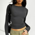 thumbnail image 5 of OAUP Womens Long Sleeve Round Neck Slim Tops Fitted Crop Tee Basic Under Layer Tshirt Cozy Workout Yoga Undershirt Grey, 5 of 8