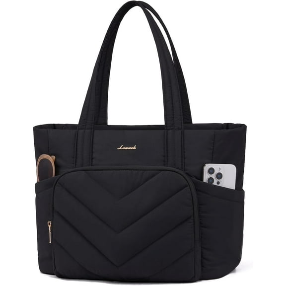 LOVEVOOK Tote Bag for Women, V-Quilted Puffer Tote Bag with Zipper, Large Puffy Shoulder Purse for Work Travel Nurse Teacher