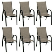 Spaco 6 Pieces Patio Stackable Dining Chairs, Patio Dining Chairs with Curved Armrests and Breathable Fabric, Dining Chairs with High-Strength Steel Structure for Outdoor, Brown