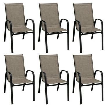 Spaco 6 Pieces Patio Stackable Dining Chairs, Patio Dining Chairs with Curved Armrests and Breathable Fabric, Dining Chairs with High-Strength Steel Structure for Outdoor, Brown