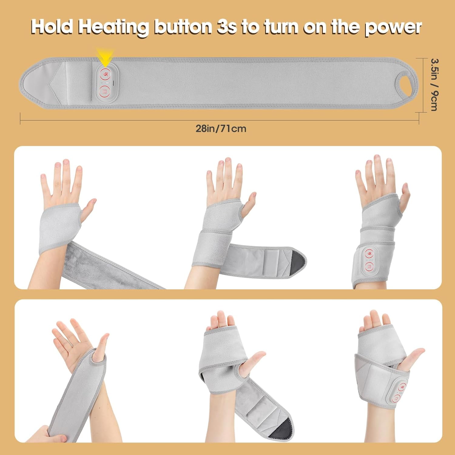 Cordless Wrist Heating Pad for Relief, Heated Wrist Brace for Carpal Tunnel, 3000mAh Heated Wrist Massager Wrap, Hand Massager with Heat and Compression for Woman Man