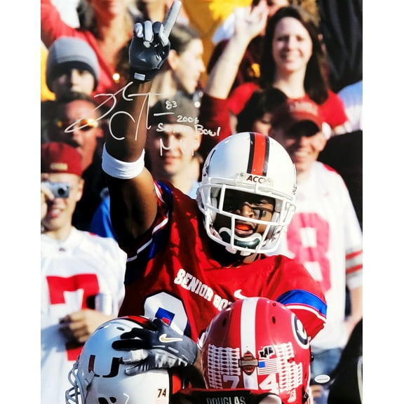Sinorice Moss Autographed 16x20 Photo Miami Hurricanes "2006 Senior Bowl MVP" GTSM 209017
