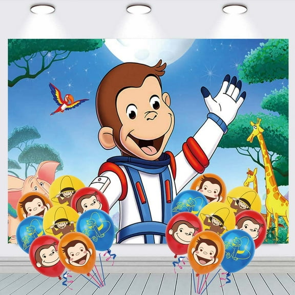 Curious George Backdrop Balloons Banner Party Decorations Taspestry Wall Decor Background Poster Supplies