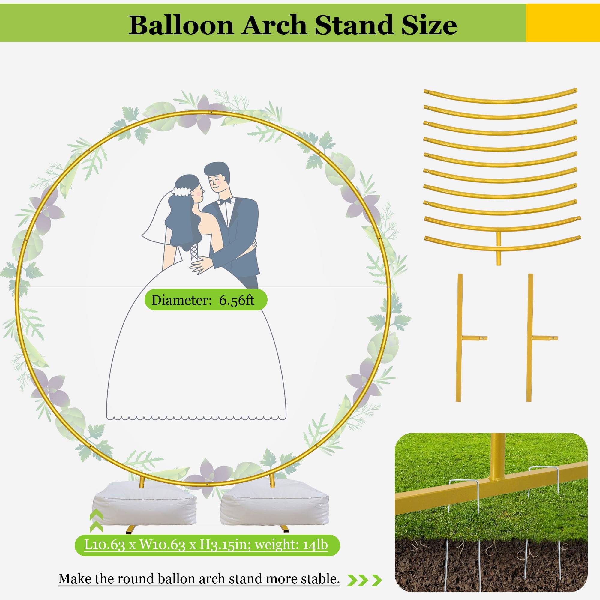 JOPESO 6.6FT Garden Arch for Wedding, Metal Round Backdrop Stand Wedding Arch, Circle Arch Frame Balloon Backdrop Stand with Base for Party Birthday Graduation Baby Shower Anniversary Ceremony Decor