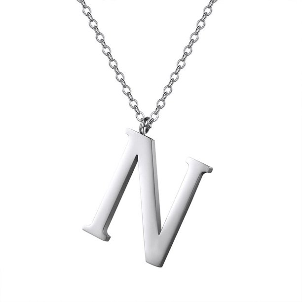 PROSTEEL Colgante Inicial N Collar de plata con letra del alfabeto, collar de acero inoxidable para mujeres y niñas, regalo de cumpleaños de joyería con encanto de nombre personalizado