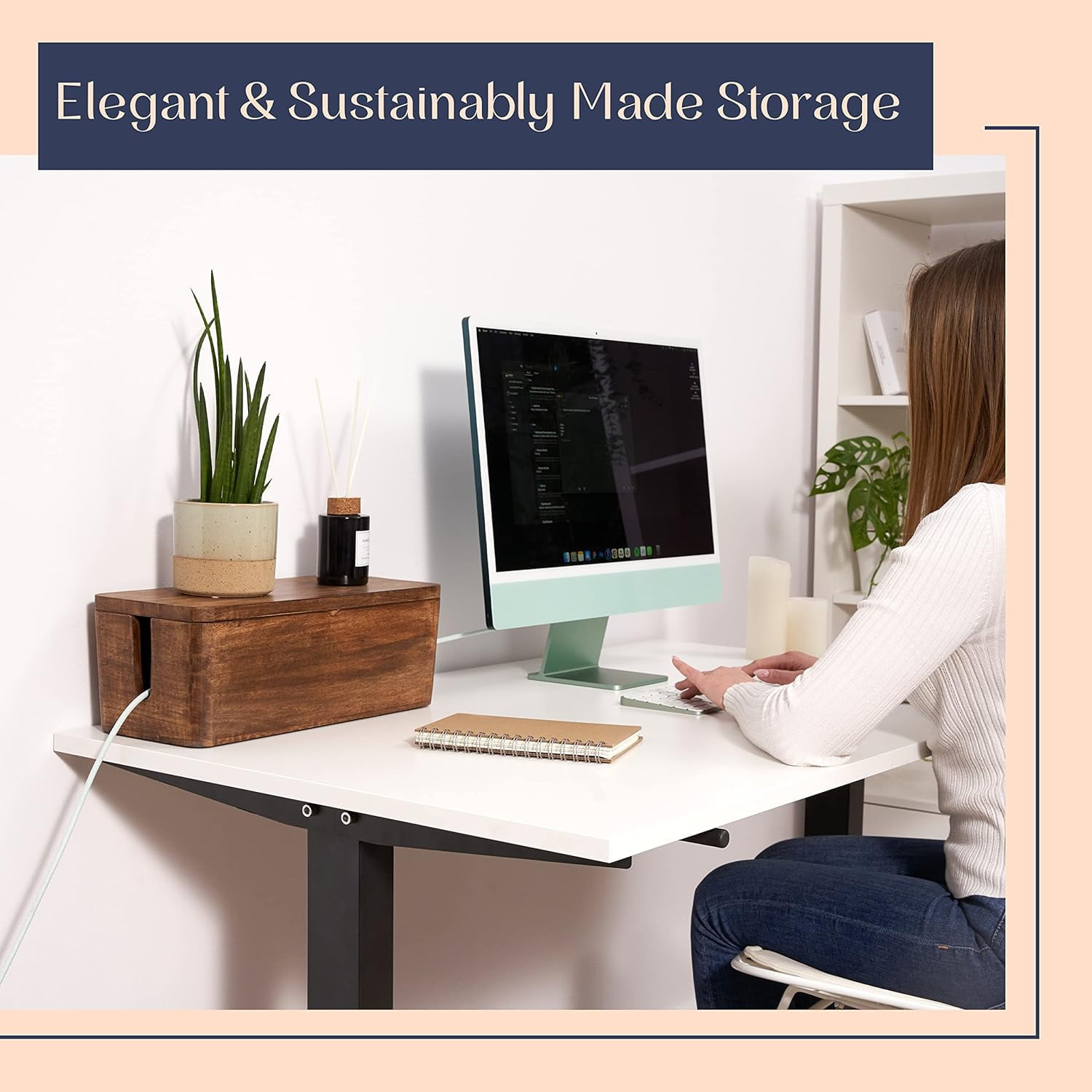Luxe Designs Large Cable Management Box – Wooden Cord Organizer for Home & Office - Power Strips & Surge Protector - Wire Storage for Desk or Floor to Hide Cords and Cables