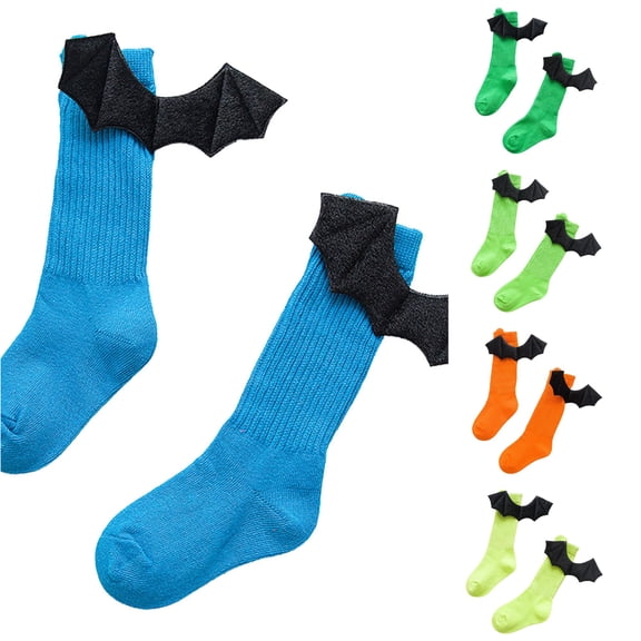 JCCXIN Toddler Girls Halloween Socks With Bat Wing Cotton Knee High Socks Dress-Up Party Trick Or Treat Breathable Festival Wear Stretchy Indoor Daily Wear,Blue,1-3 Years