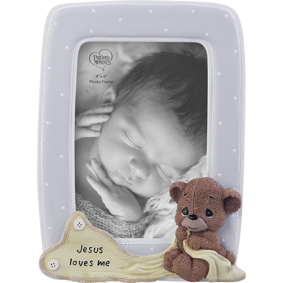Precious Moments Jesus Loves Me Bear Resin/Glass Photo Frame, 6.1"L x 1.26"W, Multicolor